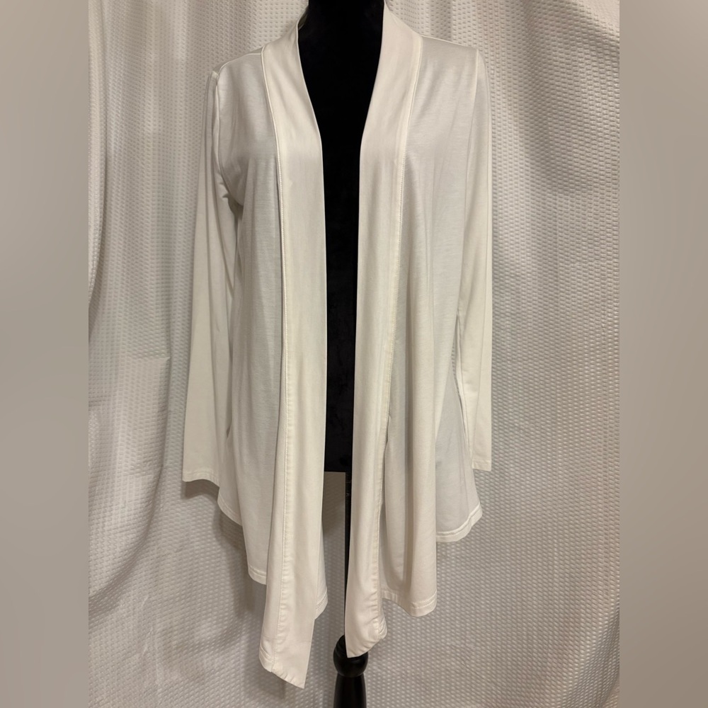Eddie Bauer white draped open front long sleeve cardigan size medium